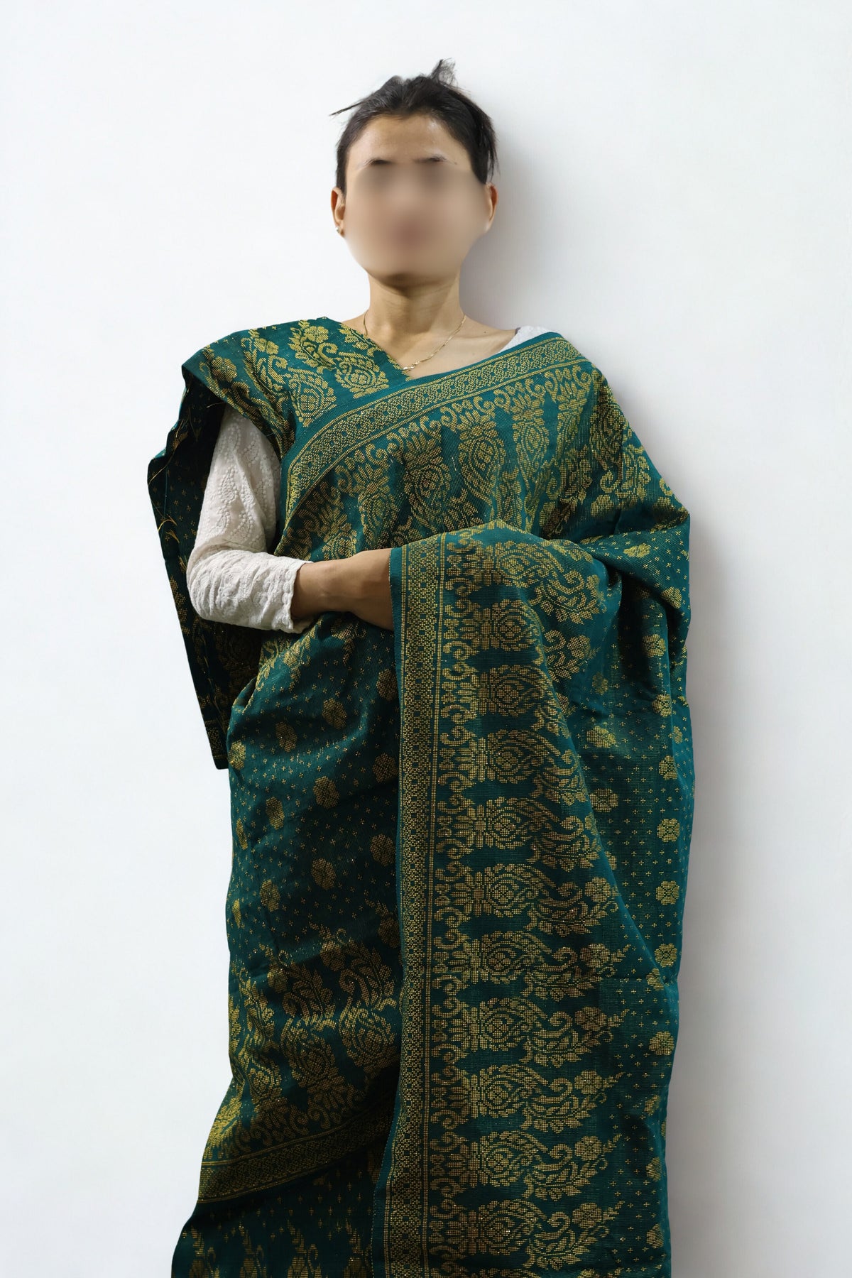 Emerald Green Rignai with Golden Motifs | Traditional Wear