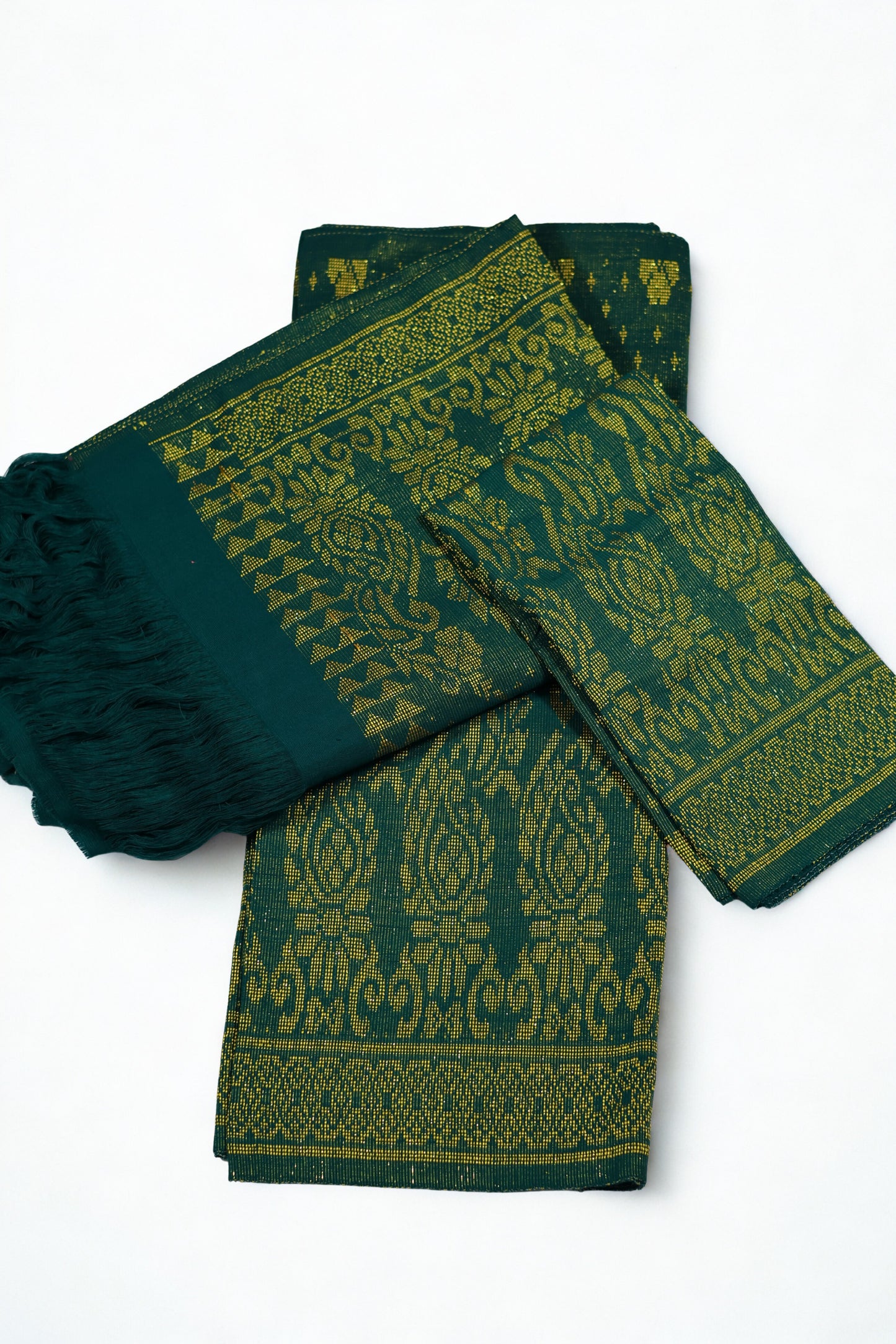Emerald Green Rignai with Golden Motifs | Traditional Wear