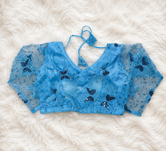 Sky Blue Butterfly Embroidered Blouse (by The Last Stop)
